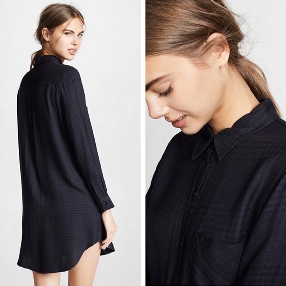 Rails Bianca Shirt Dress Charcoal Shadow Oversized Black Flannel Size Small - Picture 2 of 7